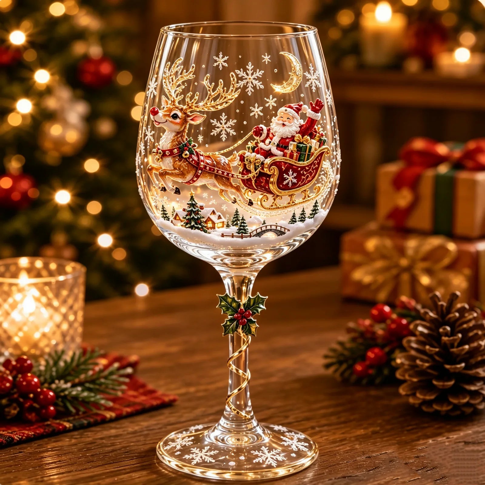 Handcrafted 3D Christmas Wine Glass Collection