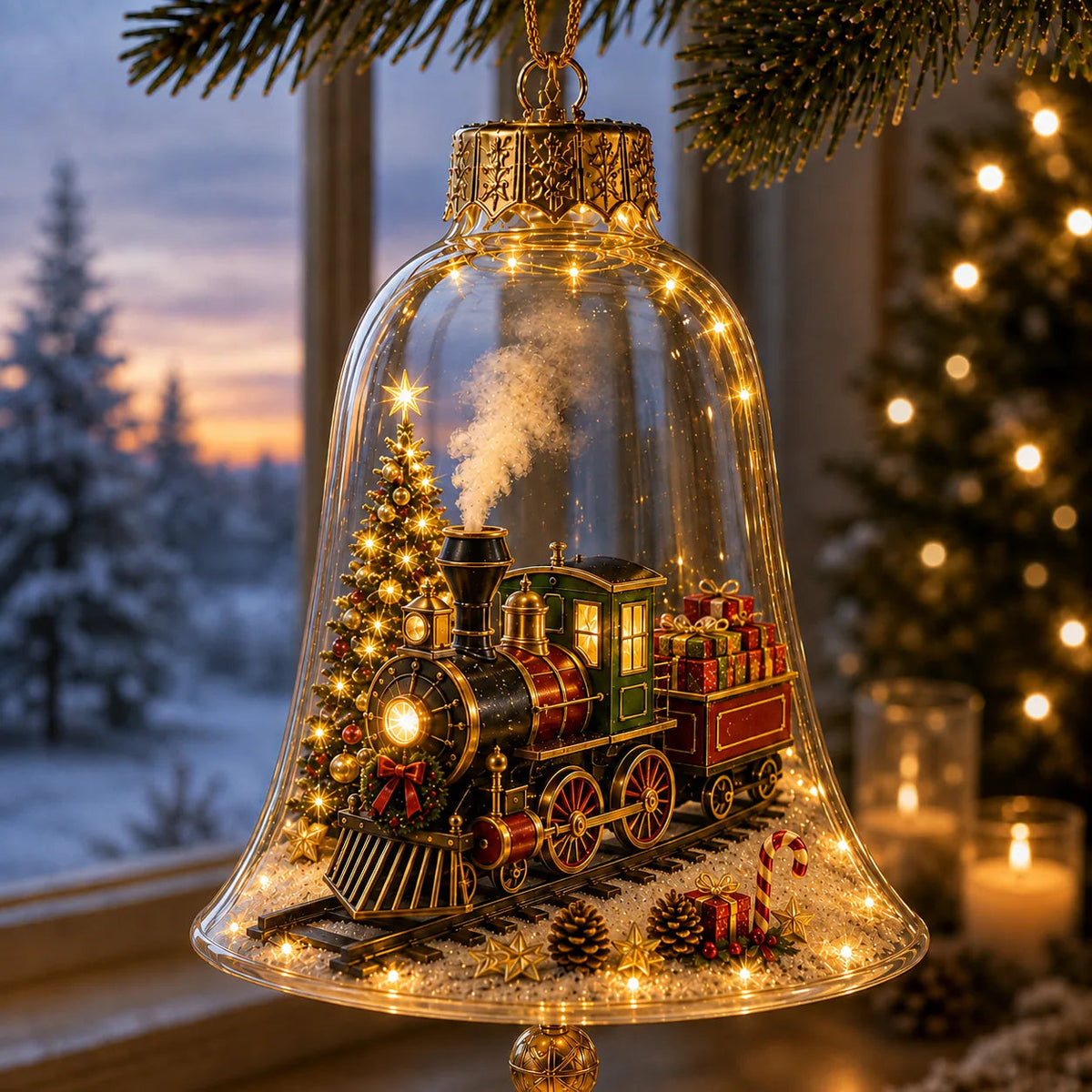 Lighted Christmas Bell Mini Scene Ornament