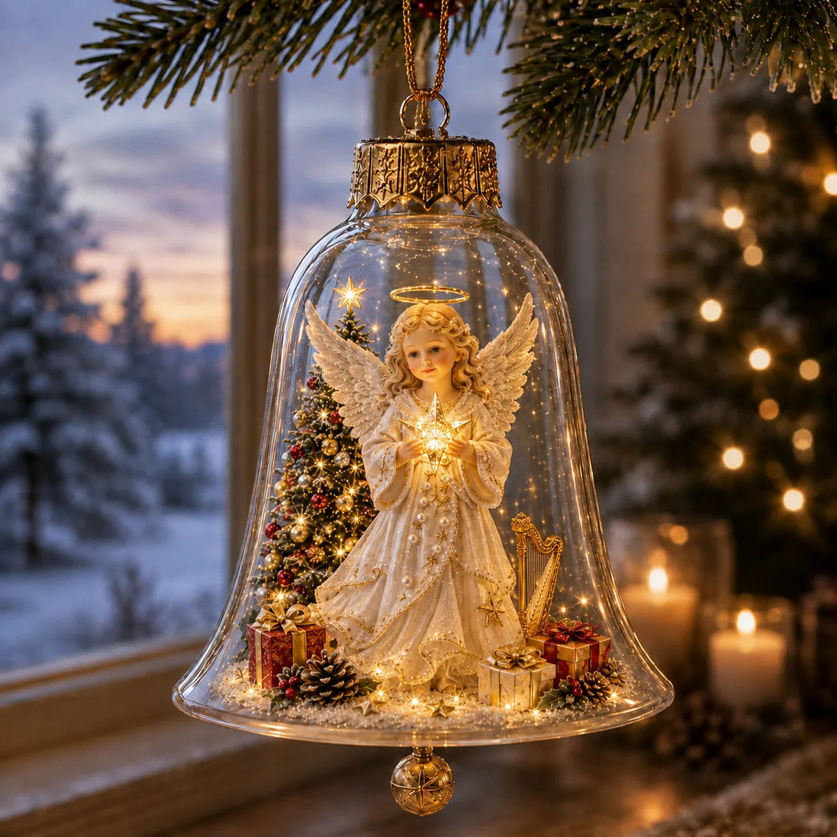 Lighted Christmas Bell Mini Scene Ornament