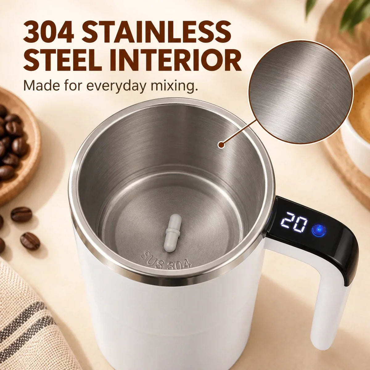 Rechargeable Self-Stirring Mug for Coffee and Everyday Drinks