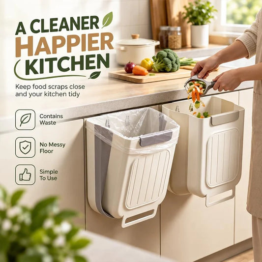 Foldable Hanging Kitchen Trash Bin for Cabinet Doors