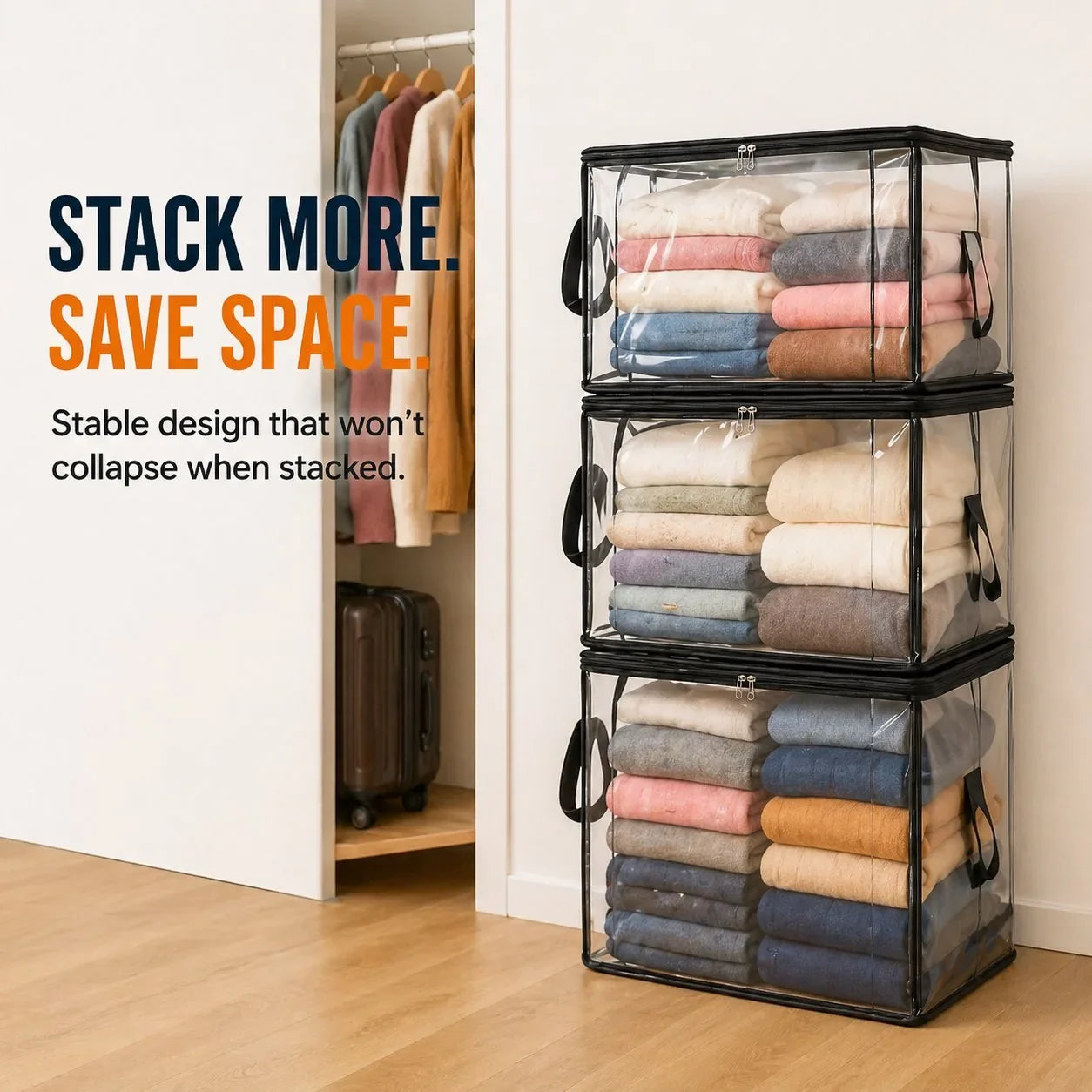 3pcs Heavy-Duty Transparent Storage Boxes with Flip-Top Lid