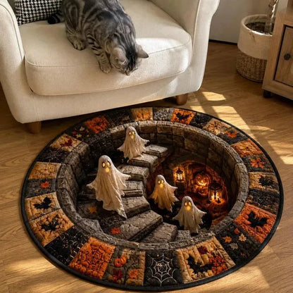 3D Haunted Stairway Round Halloween Rug - image 1