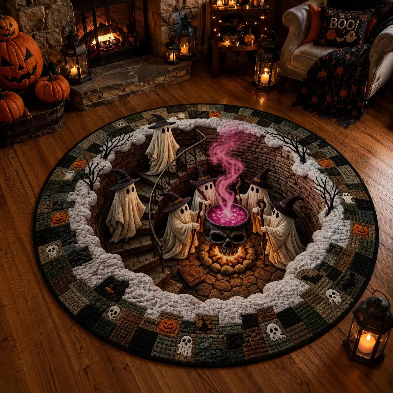 3D Haunted Stairway Round Halloween Rug - image 4