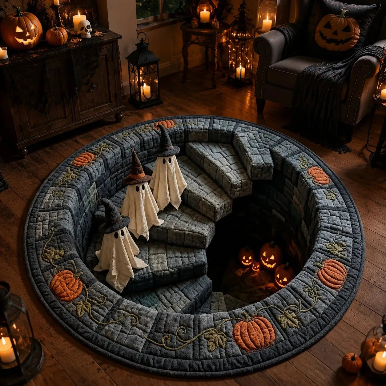 3D Haunted Stairway Round Halloween Rug - image 6