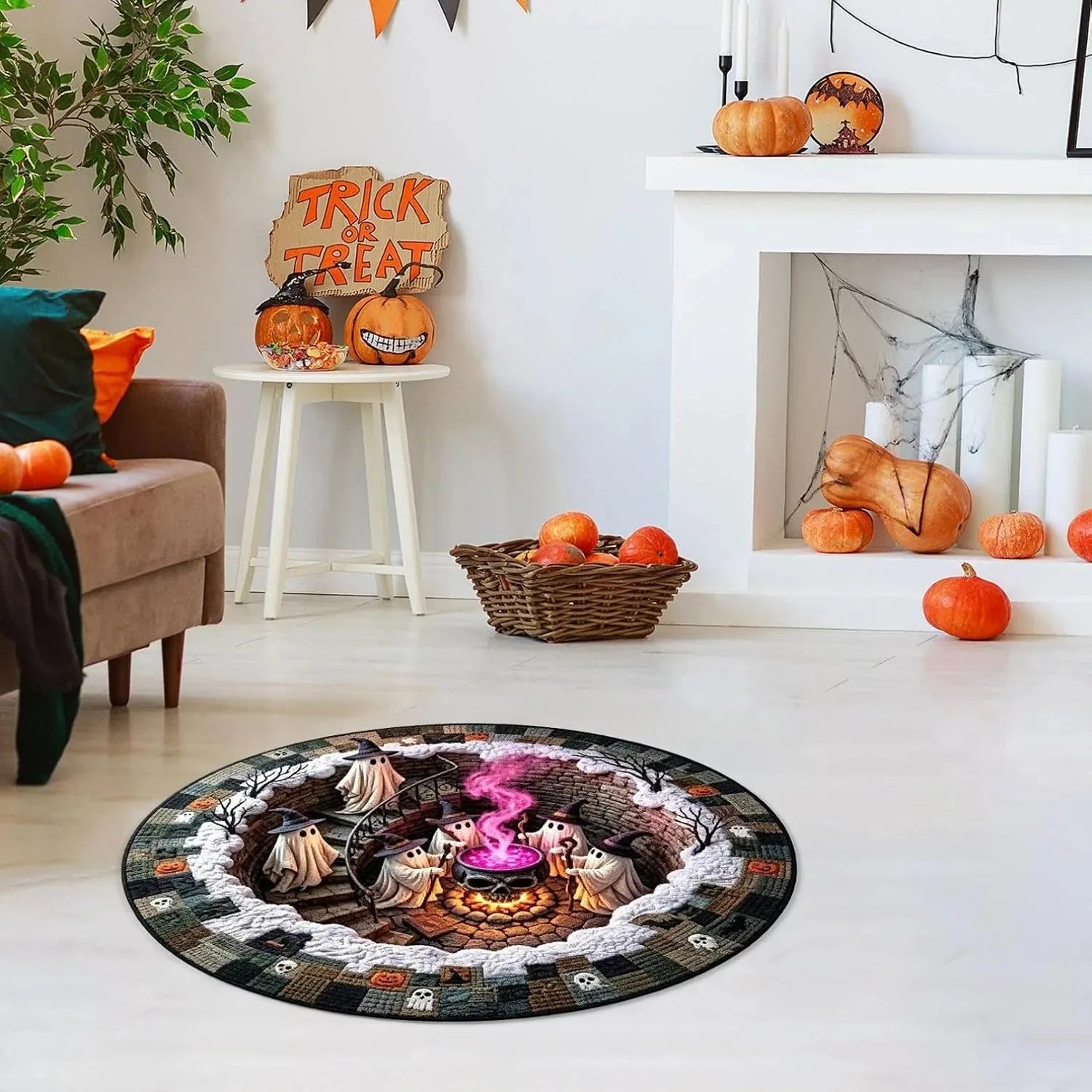 3D Haunted Stairway Round Halloween Rug