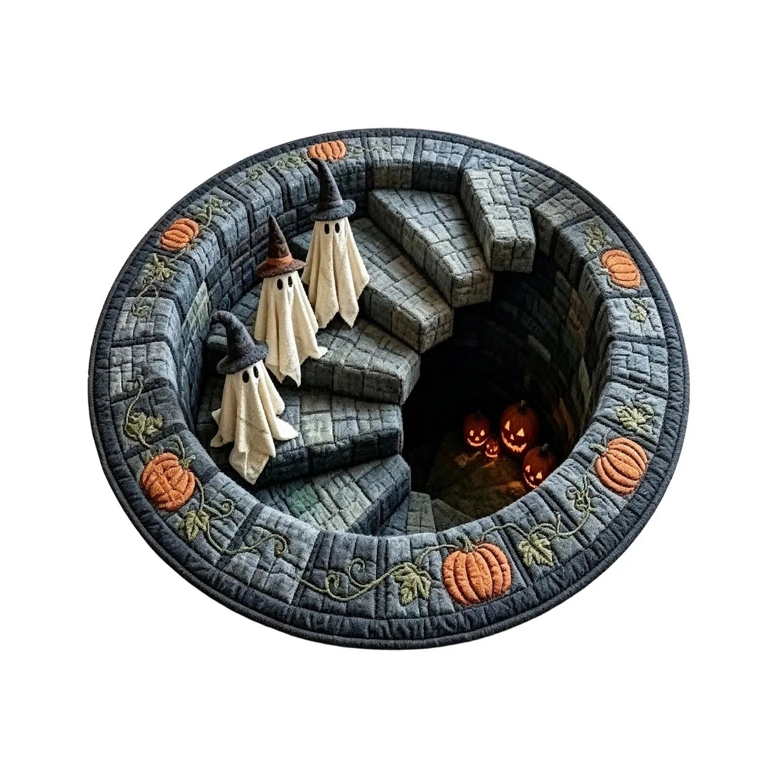 3D Haunted Stairway Round Halloween Rug
