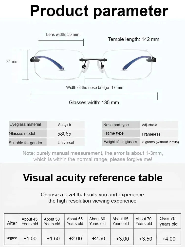 Diamond-cut frameless blue light blocking glasses
