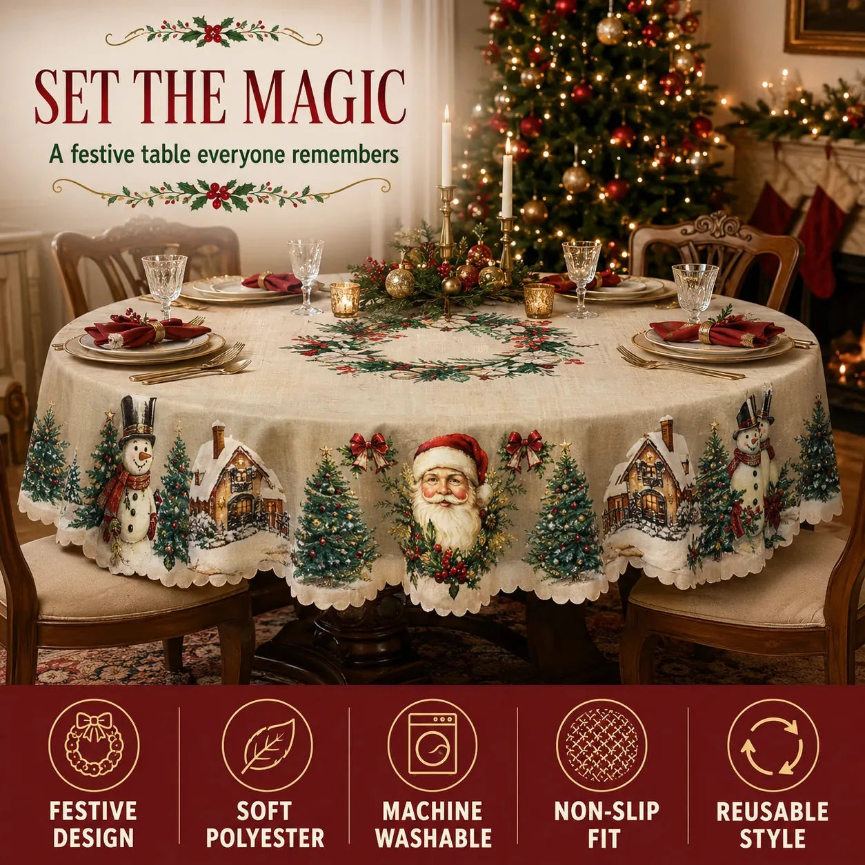 Vintage Christmas Holiday Tablecloth